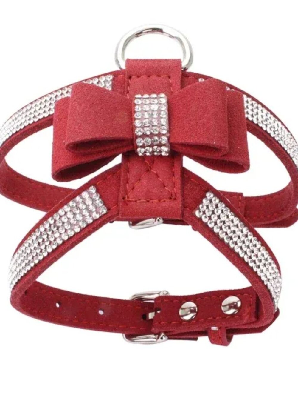 NEW Small Pet Dog Harness w/ Bling Rhinestone Bow Red & Silver